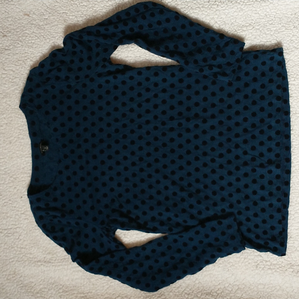 Womens' Long Sleeve Navy Black Velvet Polka Dot Shirt